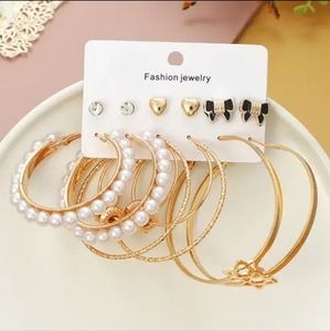 6 Pairs Pearl & Heart Decor Earrings Set